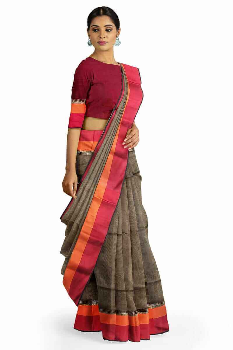 Multi-Border Silk by Cotton Saree 