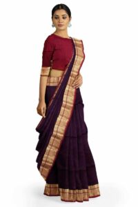 Maheshwari Nakshi Border Silk by Cotton Plain Golden Zari Border Saree