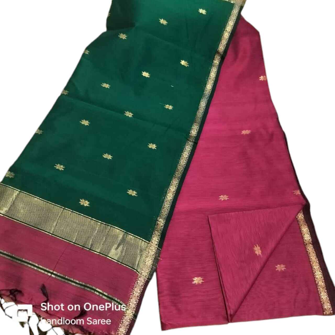 Maheshwari Handloom Silk by Cotton Extra Weave Buti Saree